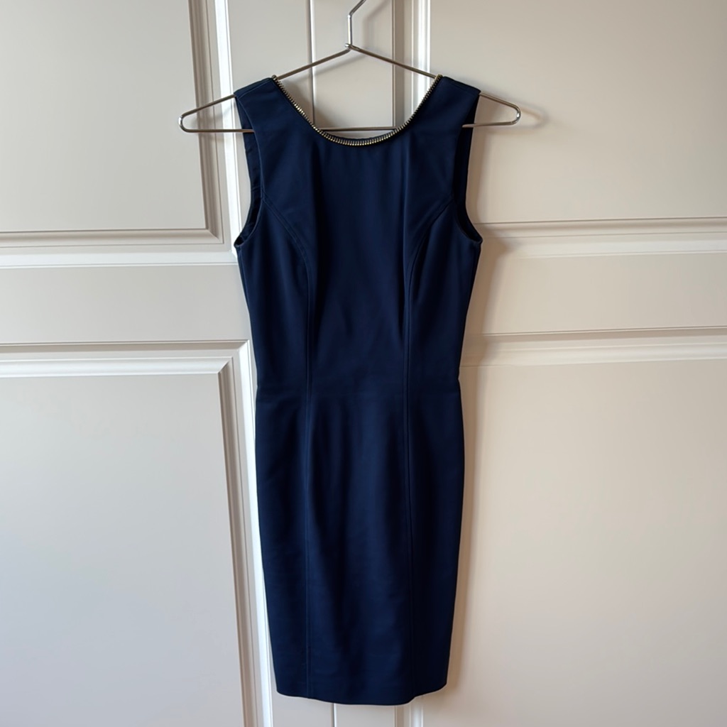 Blue Sleeveless Sheath Midi Dress For Cocktail